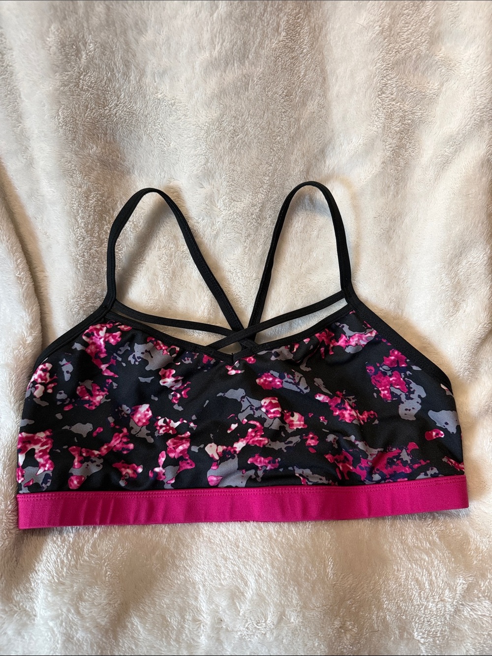 Champion Pink & Black Floral Strappy Sports Bra